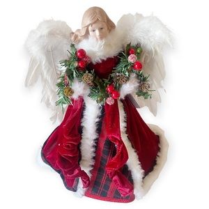 Ashland 16" Angel Red Black Buffalo Check Christmas Tree Topper Tabletop Decor